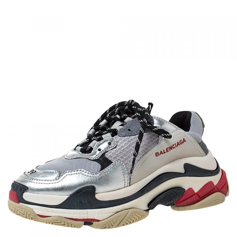 Balenciaga Metallic Silver and Red Sneakers